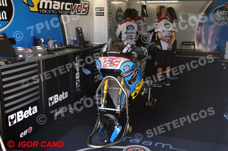 Box Estrella Galicia 0,0 Marc VDS motocicleta sobre caballetes del piloto Nicky Haiden (69) Gran Premio Movistar de Aragon 2016 de Motociclismo Motorland Alcañiz