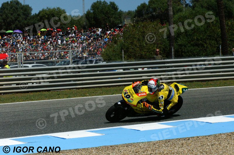 Piloto Alex Rins (40) (Paginas amarillas HP 40) en carrera Gran Premio de España Jerez 2016 de Motociclismo