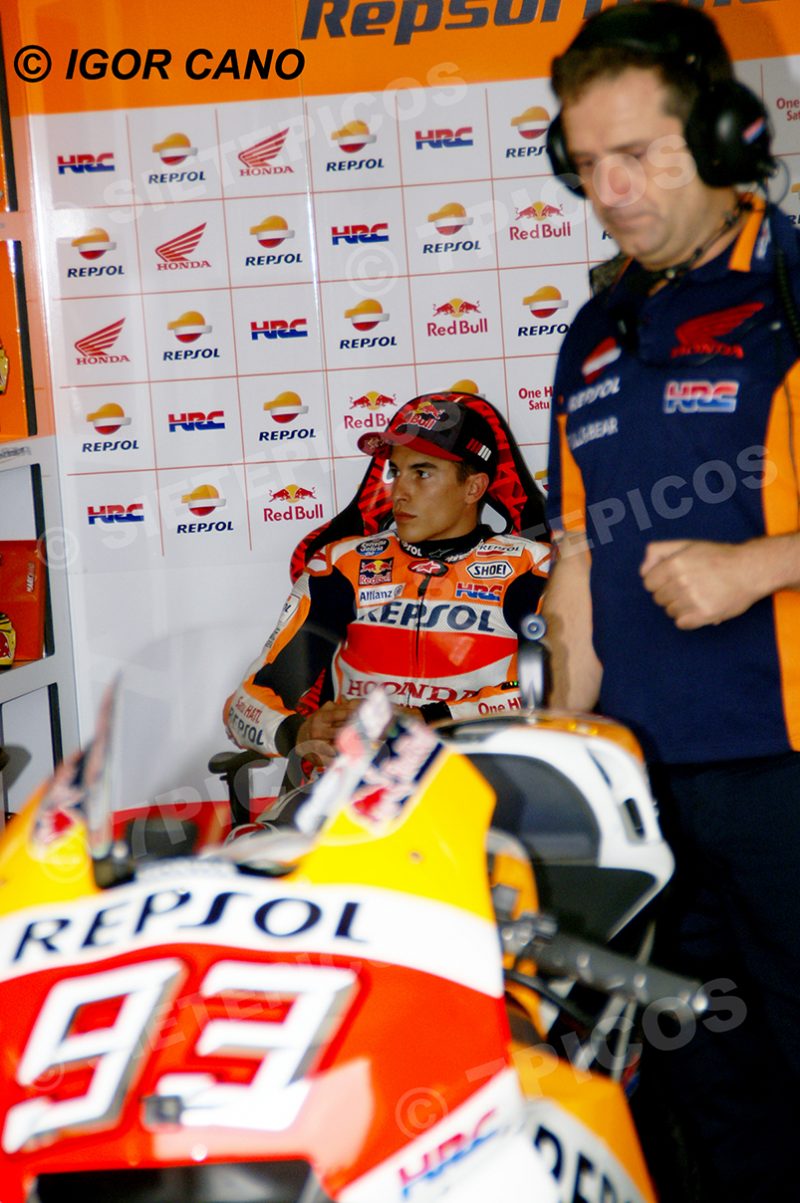 Piloto Marc Marquez (93) en el box Repsol Honda Team Gran Premio de Aragon 2017 Alcañiz, Teruel, MotoGPTM