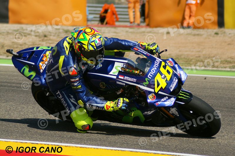 Piloto Valentino Rossi (46) (Movistar Yamaha MotoGP) en la curva 14 Gran Premio de Aragon 2017 Alcañiz, Teruel, MotoGPTM