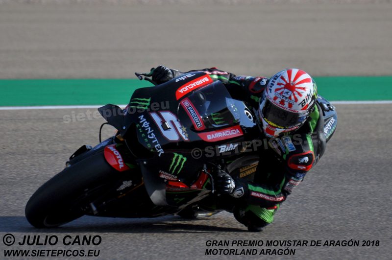 Piloto Johann Zarco (5) (Monster Yamaha Tech 3) en curva 11 Gran Premio Movistar de Aragon 2018 Motorland Alcañiz, Teruel, MotoGPTM