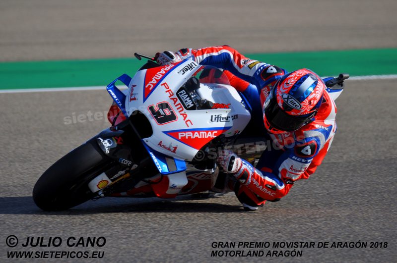 Danilo Petrucci (9) (OCTO Pramac Racing) en curva 11 Gran Premio Movistar de Aragon 2018 Motorland Alcañiz, Teruel, MotoGPTM