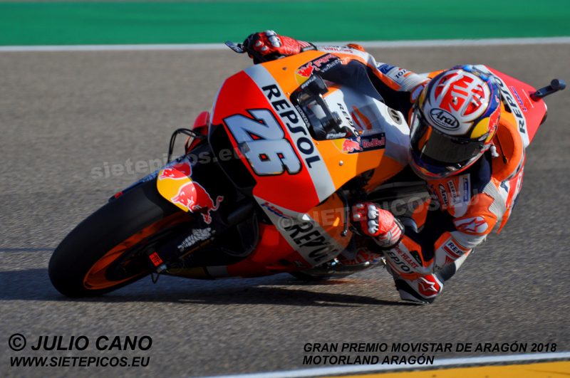 Dani Pedrosa (26) (Repsol Honda Team) en curva 11 Motorland Gran Premio Movistar de Aragon 2018 Motorland Alcañiz, Teruel, MotoGPTM