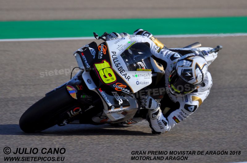 Piloto Alvaro Bautista (19) (Pull & Bear Aspar Team) en curva 11 Motorland Gran Premio Movistar de Aragon 2018 Motorland Alcañiz, Teruel, MotoGPTM