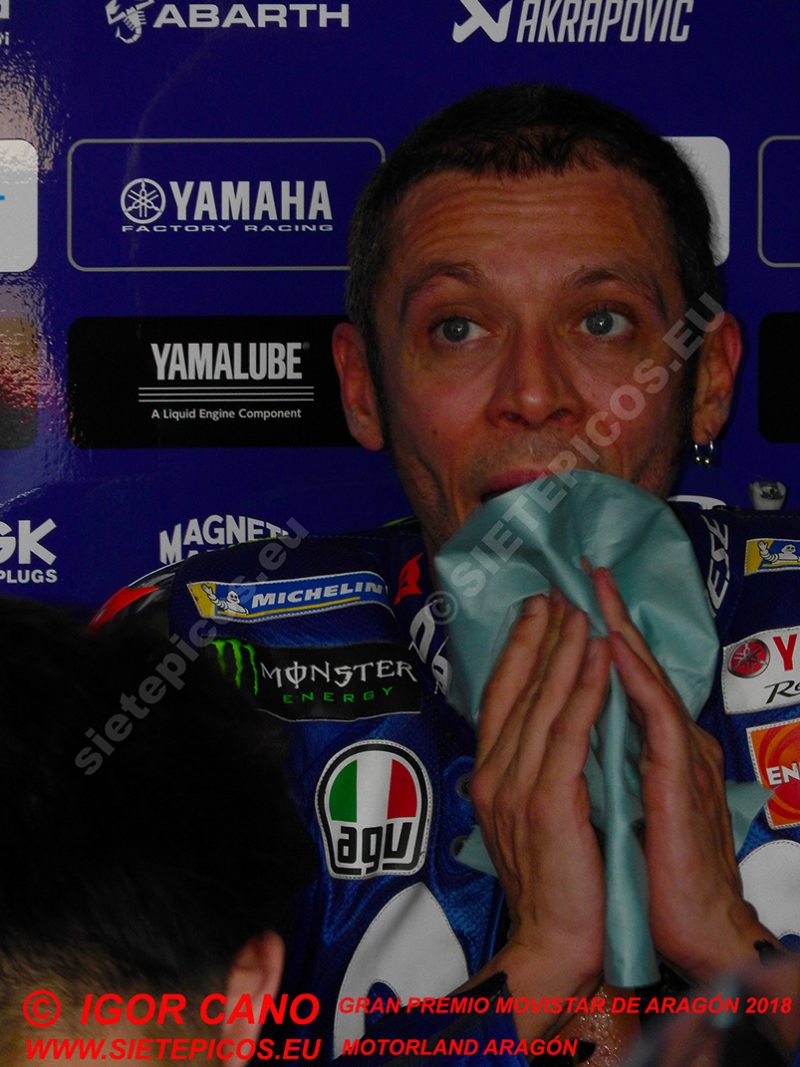 Piloto Valentino Rossi (46) (Movistar Yamaha MotoGP) en el Box Gran Premio Movistar de Aragon 2018 Motorland Alcañiz, Teruel, MotoGPTM