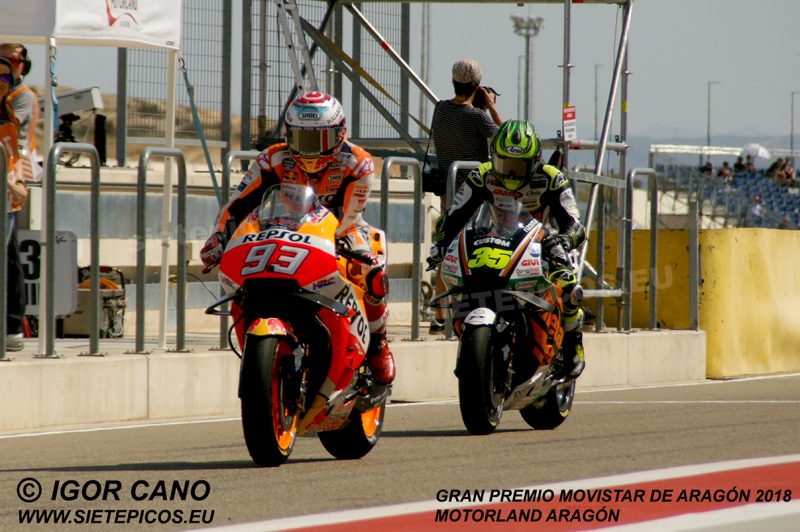 Pilotos Marc Marquez (93) (Repsol Honda Team) y Cal Crutchlow (35) (LCR Honda) Gran Premio Movistar de Aragon 2018 Motorland Alcañiz, Teruel, MotoGPTM