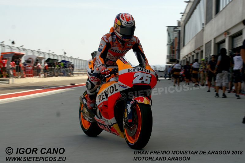 Piloto Dani Pedrosa (26) (Repsol Honda Team) en Pit Lane Gran Premio Movistar de Aragon 2018 Motorland Alcañiz, Teruel, MotoGPTM