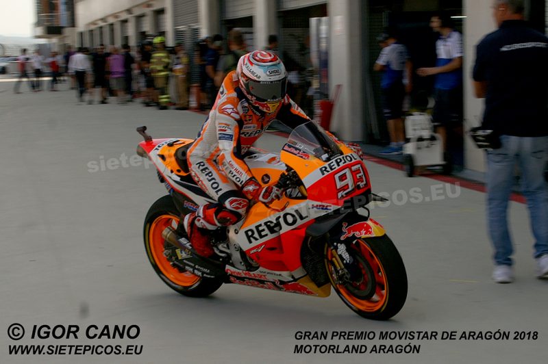 Piloto Marc Marquez (93) (Repsol Honda Team) en Pit Lane Gran Premio Movistar de Aragon 2018 Motorland Alcañiz, Teruel, MotoGPTM