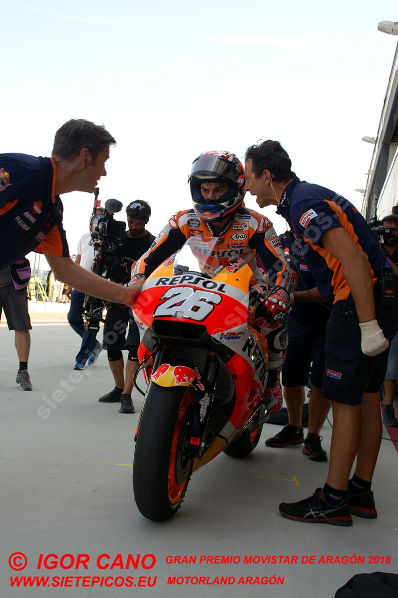 Piloto Dani Pedrosa (26) (Repsol Honda Team) en Pit Lane Gran Premio Movistar de Aragon 2018 Motorland Alcañiz, Teruel, MotoGPTM