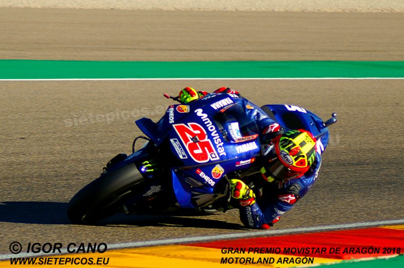 Piloto Maverick Viñales (25) (Movistar Yamaha MotoGP) saliendo del sacacorchos Gran Premio Movistar de Aragon 2018 Motorland Alcañiz, Teruel, MotoGPTM