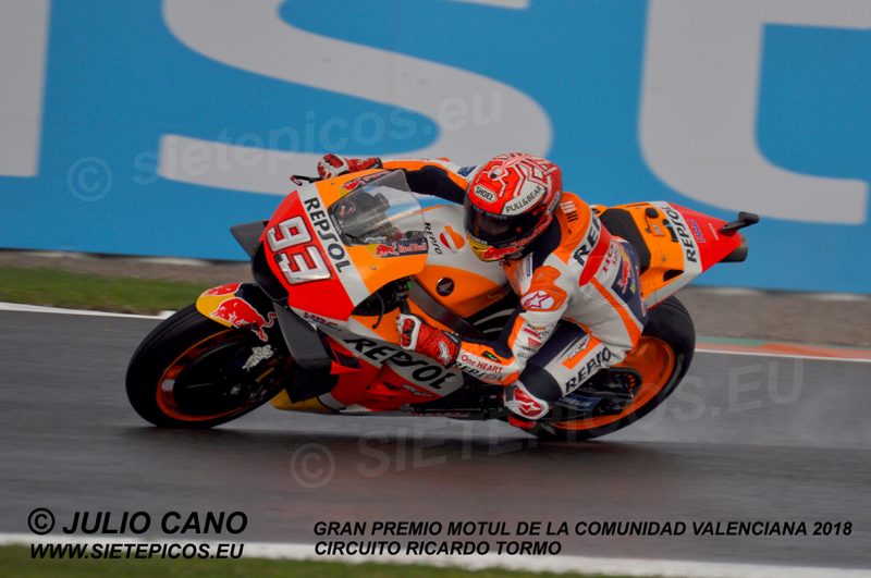 Piloto Marc Marquez (93) (Repsol Honda Team) en curva Doohan Gran Premio Motul de la Comunidad Valenciana 2018 Cheste, Valencia, MotoGPTM
