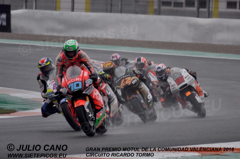 Piloto Francesco "Pecco" Bagnaia (42) (SKY Racing Team VR46) en curva Nico Terol en Grupo Gran Premio Motul de la Comunidad Valenciana 2018 Cheste, Valencia, Moto2TM