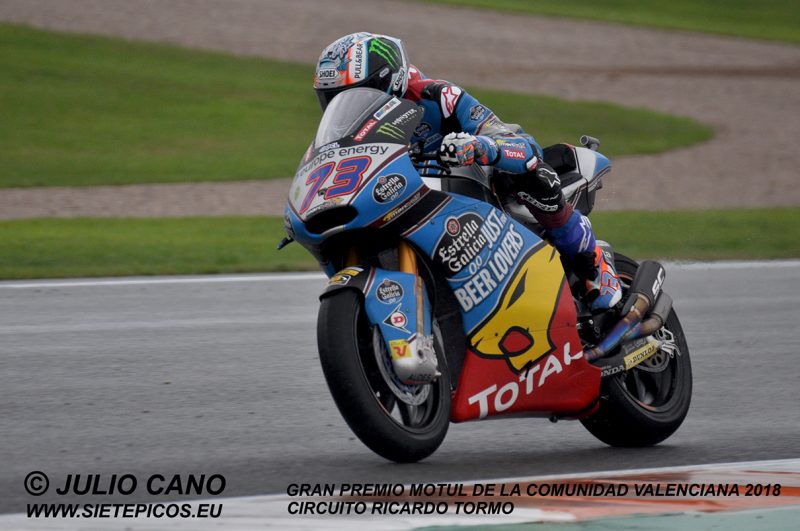 Piloto Alex Marquez (73) (Estrella Galicia 0,0 Marc VDS) saliendo de curva Nico Terol Gran Premio Motul de la Comunidad Valenciana 2018 Cheste, Valencia, Moto2TM