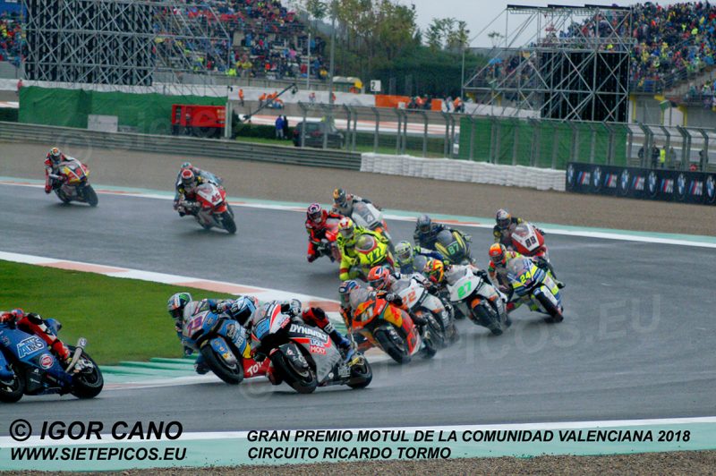 Salida Moto 2 en curva NIco Terol Gran Premio Motul de la Comunidad Valenciana 2018 Cheste, Valencia, Moto2TM