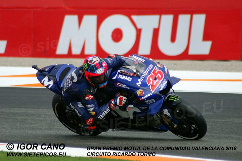 Piloto Maverick Viñales (25) (Movistar Yamaha MotoGP) en curva 11 Gran Premio Motul de la Comunidad Valenciana 2018 Cheste, Valencia, MotoGPTM
