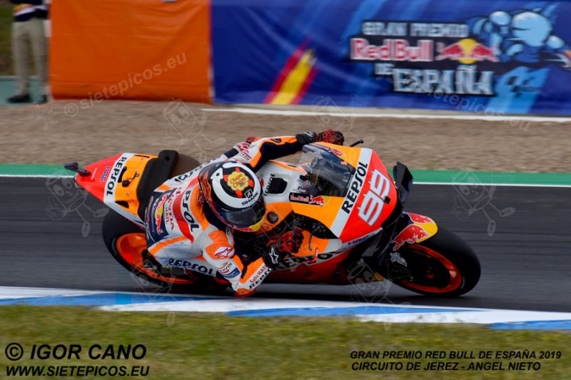 Piloto Jorge Lorenzo (99) (Repsol Honda Team) en curva Peluqui. Gran Premio Red Bull de España 2019 Circuito de Jerez Angel Nieto. Jerez. España. MotoGPTM