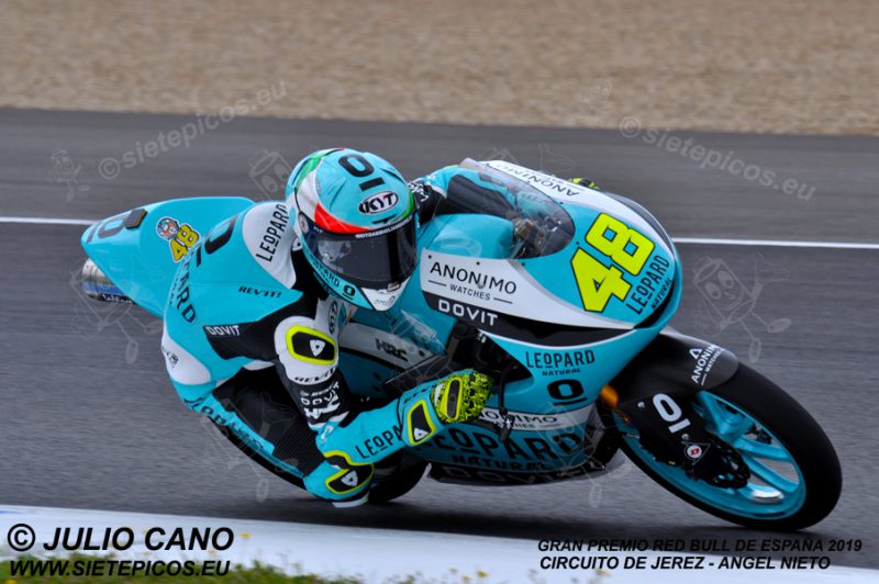 Piloto Lorenzo Dalla Porta (48) (Leopard Racing) en la curva Dani Pedrosa.Gran Premio Red Bull de España 2019 Circuito de Jerez Angel Nieto. Jerez. España. Moto3TM