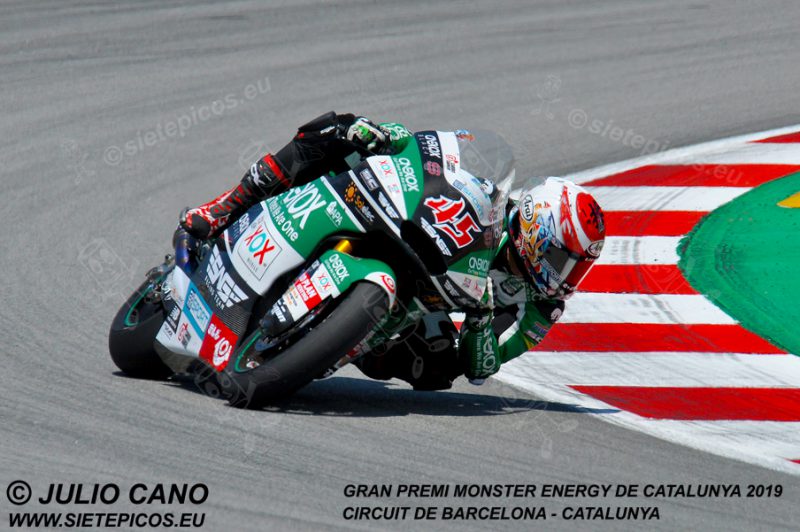 Piloto Tetsuta Nagashima (45) (ONEXOX TKKR SAG Team) en la curva Seat. Gran Premi Monster Energy de Catalunya 2019, Circuit de Barcelona-Catalunya. Montmelo. España. Moto2TM