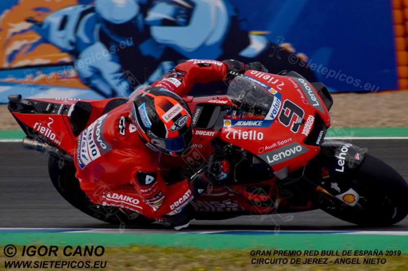 Piloto Danilo Petrucci (9) (Mission Winnow Ducati) en la curva Peluqui. Gran Premio Red Bull de España 2019 Circuito de Jerez Angel Nieto. Jerez. España. MotoGPTM