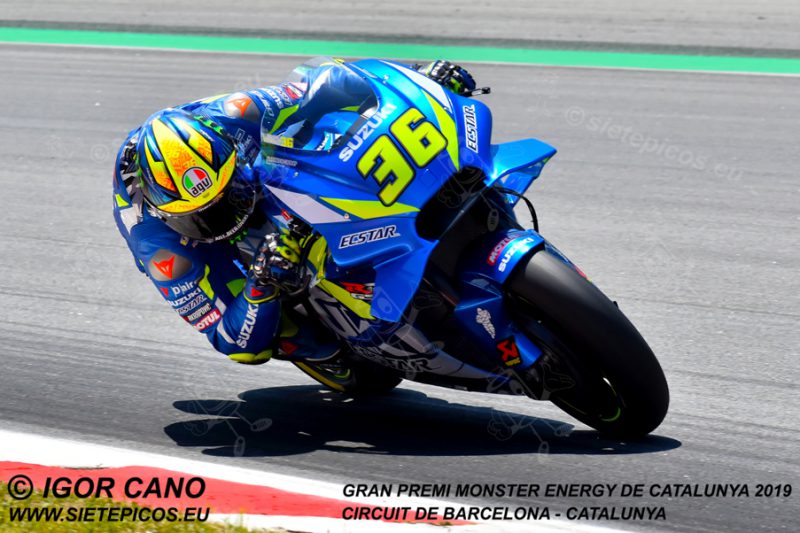 Piloto Joan Mir (36) (Team Suzuki ECSTAR) en el Curvone Renault. Gran Premi Monster Energy de Catalunya 2019, Circuit de Barcelona-Catalunya. Montmelo. España. MotoGPTM