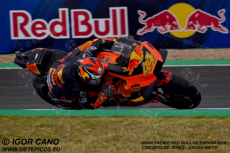 Piloto Pol Espargaro (44) (Red Bull KTM Factory Racing) en la curva Peluqui Gran Premio Red Bull de España 2019 Circuito de Jerez Angel Nieto. Jerez. España. MotoGPTM