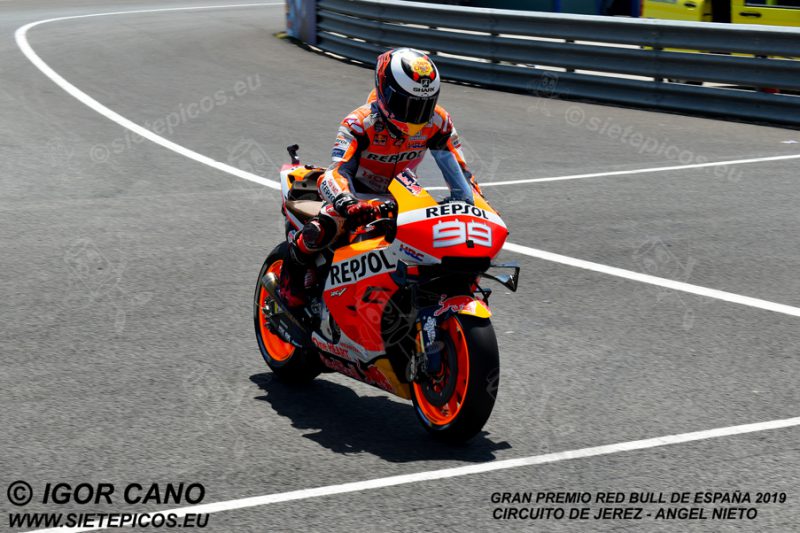 Piloto Jorge Lorenzo (99) (Repsol Honda Team) entrando en pit lane. Gran Premio Red Bull de España 2019 Circuito de Jerez Angel Nieto. Jerez. España. MotoGPTM