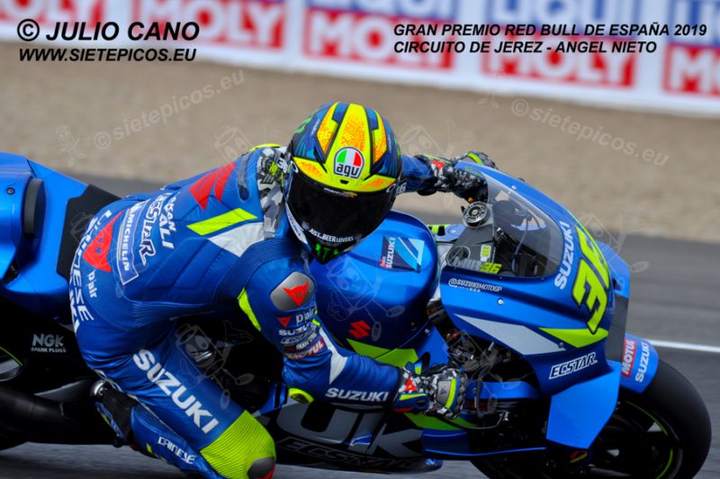 Piloto Joan Mir (36) (Team Suzuki ECSTAR) en la curva Dani Pedrosa. Gran Premio Red Bull de España 2019 Circuito de Jerez Angel Nieto. Jerez. España. MotoGPTMGran Premio Red Bull de España 2019 Circuito de Jerez Angel Nieto. Jerez. España. MotoGPTM