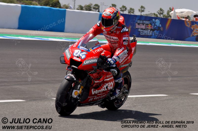Piloto Andrea Dovicioso (4) (Mission Winnow Ducati) en la entrada al Pit Lane. Gran Premio Red Bull de España 2019 Circuito de Jerez Angel Nieto. Jerez. España. MotoGPTM