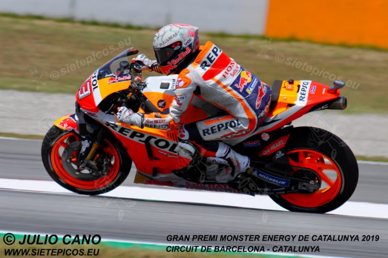 Piloto Marc Marquez (93) (Repsol Honda Team) saliendo de la curva La Caixa. Gran Premi Monster Energy de Catalunya 2019, Circuit de Barcelona-Catalunya. Montmelo. España. MotoGPTM