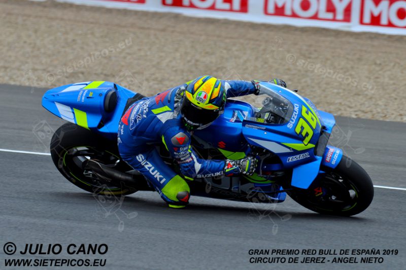 Piloto Joan Mir (36) (Team Suzuki ECSTAR) en la curva Dani Pedrosa. Gran Premio Red Bull de España 2019 Circuito de Jerez Angel Nieto. Jerez. España. MotoGPTM