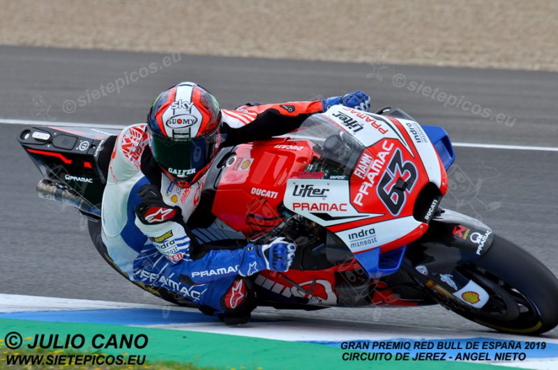Piloto Francesco (Pecco) Bagnaia (63) (Pramac Racing) en la curva Dani Pedrosa. Gran Premio Red Bull de España 2019 Circuito de Jerez Angel Nieto. Jerez. España. MotoGPTM