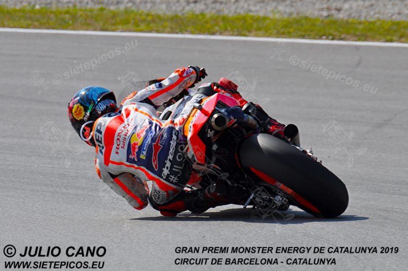 Piloto Jorge Lorenzo (99) (Repsol Honda Team) en la curva siete. Gran Premi Monster Energy de Catalunya 2019, Circuit de Barcelona-Catalunya. Montmelo. España. MotoGPTM
