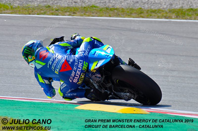 Piloto Joan Mir (36) (Team Suzuki ECSTAR) en la curva siete. Gran Premi Monster Energy de Catalunya 2019, Circuit de Barcelona-Catalunya. Montmelo. España. MotoGPTM