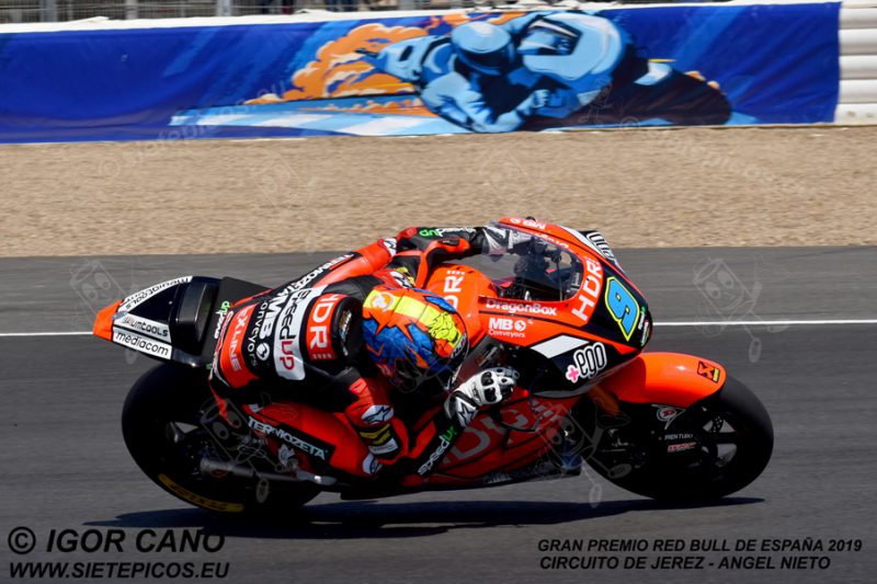 Piloto Jorge Navarro (9) (HDR Heidrun Speed Up) en la curva 1.Gran Premio Red Bull de España 2019 Circuito de Jerez Angel Nieto. Jerez. España. Moto2TM