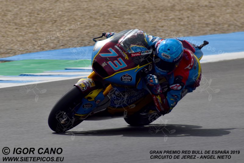 Piloto Alex Marquez (73) (Estrella Galicia 0,0 Marc VDS) en la curva Jorge Lorenzo. Gran Premio Red Bull de España 2019 Circuito de Jerez Angel Nieto. Jerez. España. Moto2TM