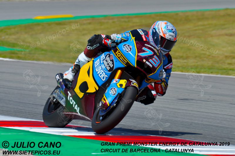 Piloto Alex Marquez (73) (Estrella Galicia 0,0 Marc VDS) saliendo de la curva Seat. Gran Premi Monster Energy de Catalunya 2019, Circuit de Barcelona-Catalunya. Montmelo. España. Moto2TM