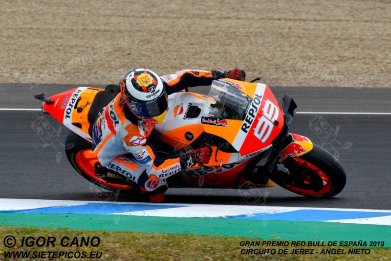 Piloto Jorge Lorenzo (99) (Repsol Honda Team) entrando en curva Peluqui.Gran Premio Red Bull de España 2019 Circuito de Jerez Angel Nieto. Jerez. España. MotoGPTM