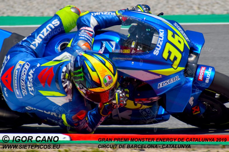 Piloto Joan Mir (36) (Team Suzuki ECSTAR) en la curva New Holland.Gran Premi Monster Energy de Catalunya 2019, Circuit de Barcelona-Catalunya. Montmelo. España. MotoGPTM