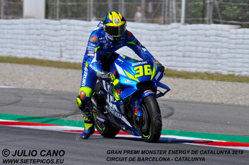 Piloto Joan Mir (36) (Team Suzuki ECSTAR) entrando en curva Repsol. Gran Premi Monster Energy de Catalunya 2019, Circuit de Barcelona-Catalunya. Montmelo. España. MotoGPTM