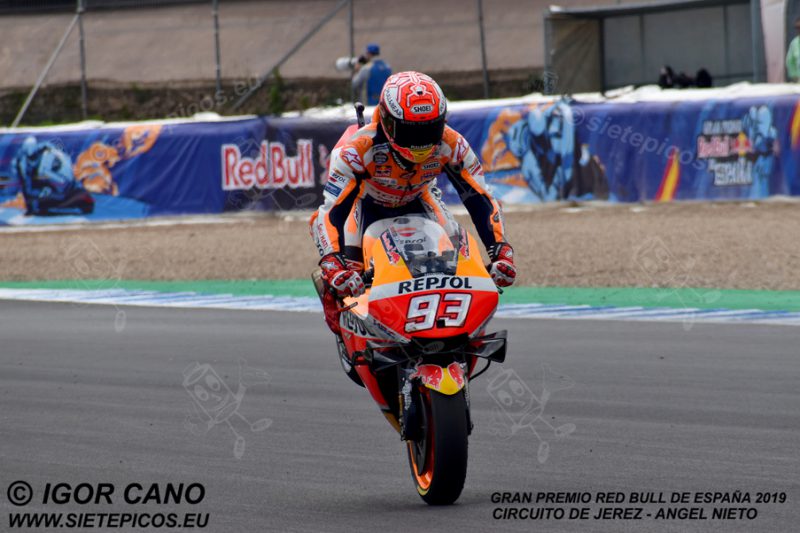 Endo del Piloto Marc Marquez (93) (Repsol Honda Team) antes de practicar la salida. Gran Premio Red Bull de España 2019 Circuito de Jerez Angel Nieto. Jerez. España. MotoGPTM