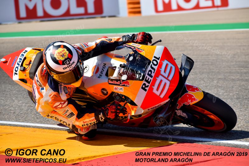 Piloto Jorge Lorenzo (99) (Repsol Honda Team) entrando en el Sacacorchos. Gran Premio Michelin® de Aragón 2019 Motorland Aragón, Alcañiz, Teruel, MotoGPTM.