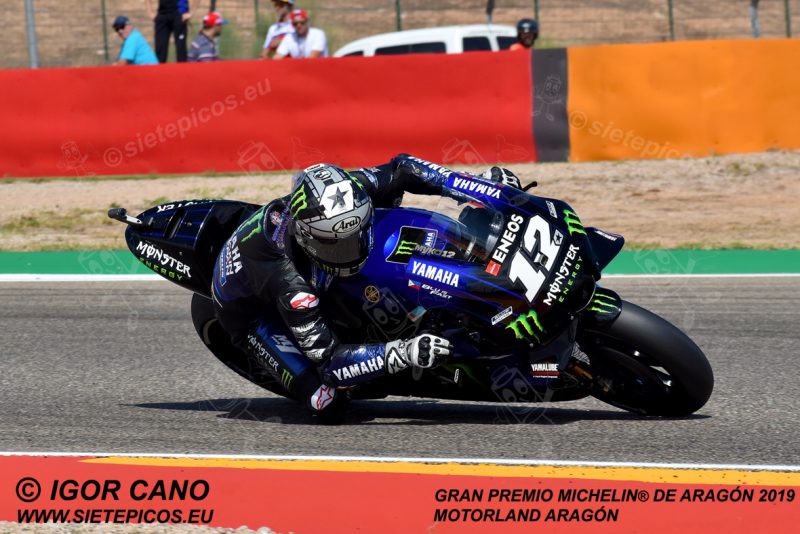 Piloto Maveric Viñales (12) (Monster Energy Yamaha MotoGP) entrando en curva 14. Gran Premio Michelin® de Aragón 2019 Motorland Aragón, Alcañiz, Teruel, MotoGPTM