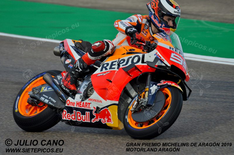 Piloto Jorge Lorenzo (99) (Repsol Honda Team) en el sacacorchos. Gran Premio Michelin® de Aragón 2019 Motorland Aragón, Alcañiz, Teruel, MotoGPTM