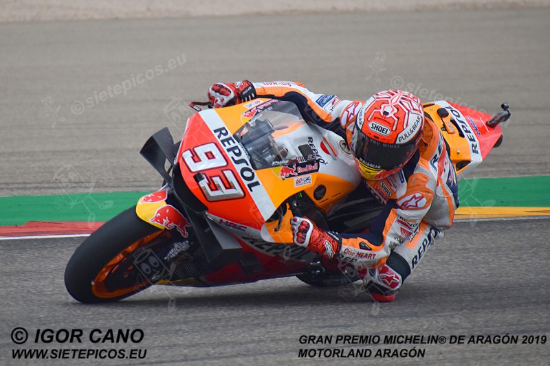 Piloto Marc Marquez (93) (Repsol Honda Team) en la curva 5.Gran Premio Michelin® de Aragón 2019 Motorland Aragón, Alcañiz, Teruel, MotoGPTM