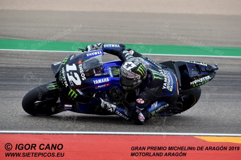 Piloto Maveric Viñales (12) (Monster Energy Yamaha MotoGP) en la curva 5.Gran Premio Michelin® de Aragón 2019 Motorland Aragón, Alcañiz, Teruel, MotoGPTM