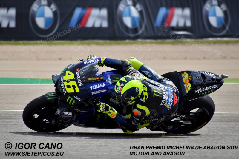 Piloto Valentino Rossi (46) (Monster Energy Yamaha MotoGP) en la curva 16. Gran Premio Michelin® de Aragón 2019 Motorland Aragón, Alcañiz, Teruel, MotoGPTM
