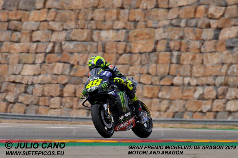 Piloto Valentino Rossi (46) (Monster Energy Yamaha MotoGP) delante del muro.Gran Premio Michelin® de Aragón 2019 Motorland Aragón, Alcañiz, Teruel, MotoGPTM