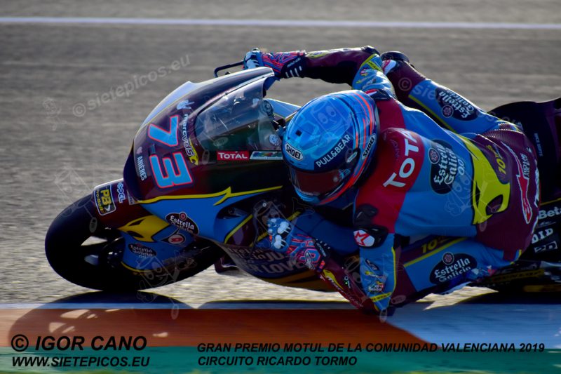 Piloto Alex Marquez (73) (Estrella Galicia 0,0 Marc VDS) saliendo de curva Aspar. Gran Premio Motul de la Comunidad Valenciana 2019 Circuit Ricardo Tormo Cheste, Valencia, Moto2TM