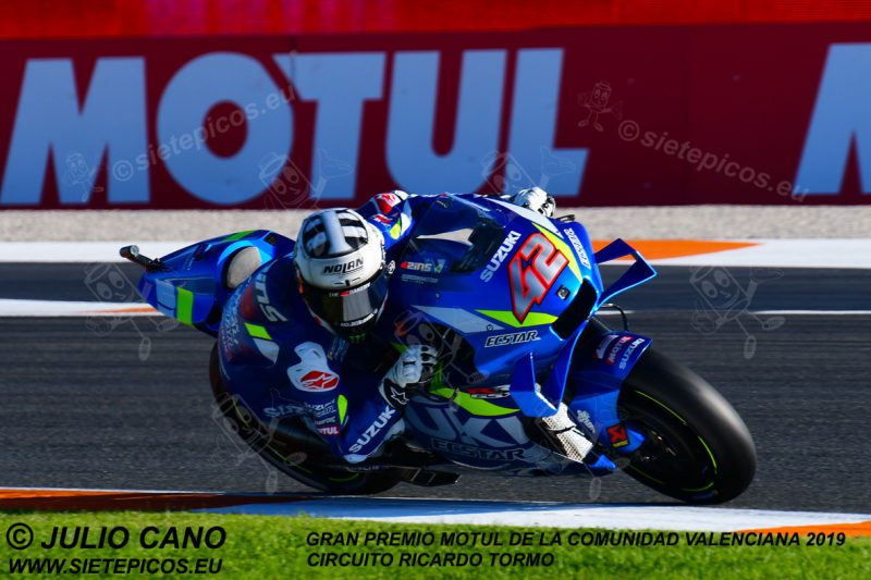 Piloto Alex Rins (42) (Team Suzuki ECSTAR) en curva 11. Gran Premio Motul de la Comunidad Valenciana 2019 Circuit Ricardo Tormo Cheste, Valencia, MotoGPTM