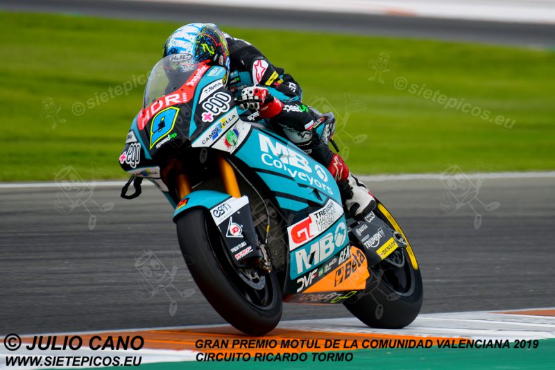 Piloto Jorge Navarro (9) (MB Conveyors Speed Up) saliendo de curva 11.Gran Premio Motul de la Comunidad Valenciana 2019 Circuit Ricardo Tormo Cheste, Valencia, Moto2TM
